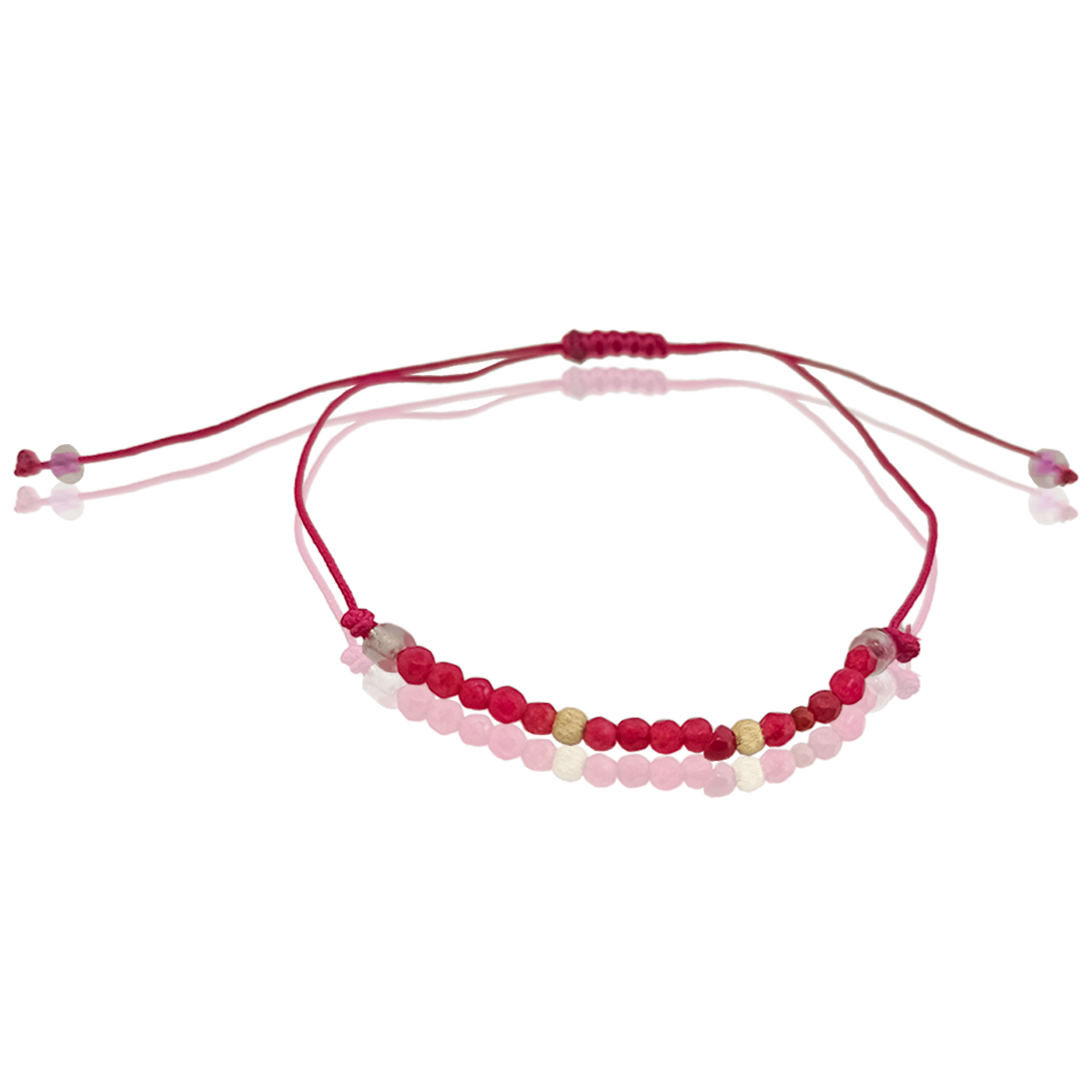 Pulsera Tejido #489 Artesanal Cuarzo Rojo Perla Dorada y Plateada 13 cm Largo Ancho 2.7 cm