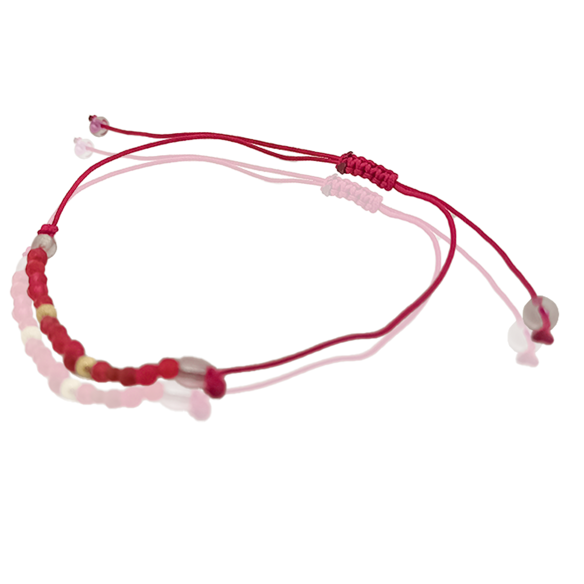 Pulsera Tejido #489 Artesanal Cuarzo Rojo Perla Dorada y Plateada 13 cm Largo Ancho 2.7 cm