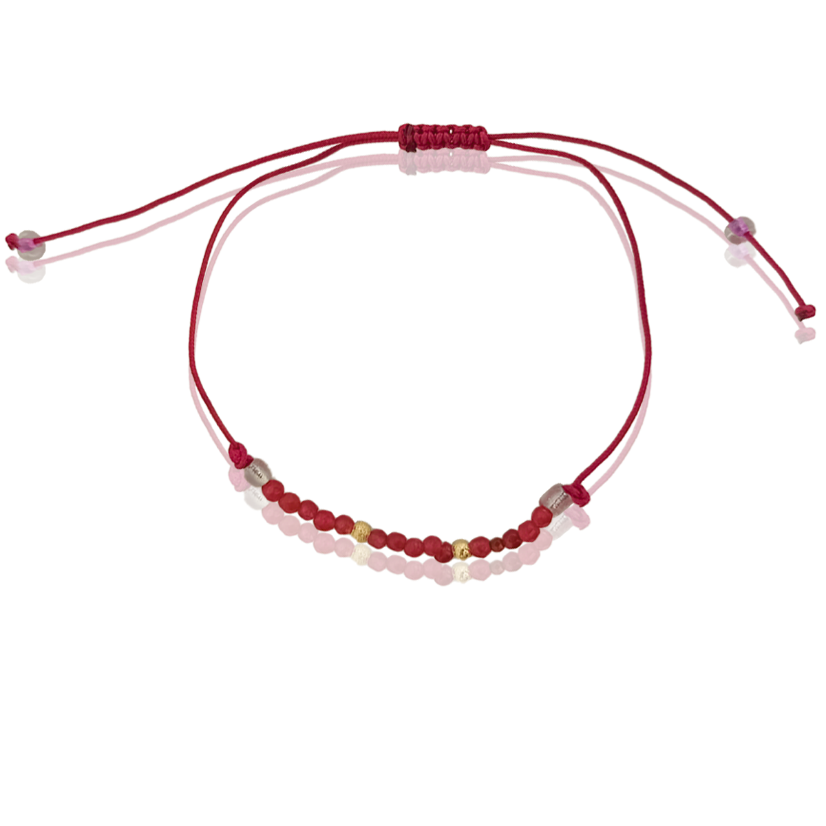 Pulsera Tejido #489 Artesanal Cuarzo Rojo Perla Dorada y Plateada 13 cm Largo Ancho 2.7 cm