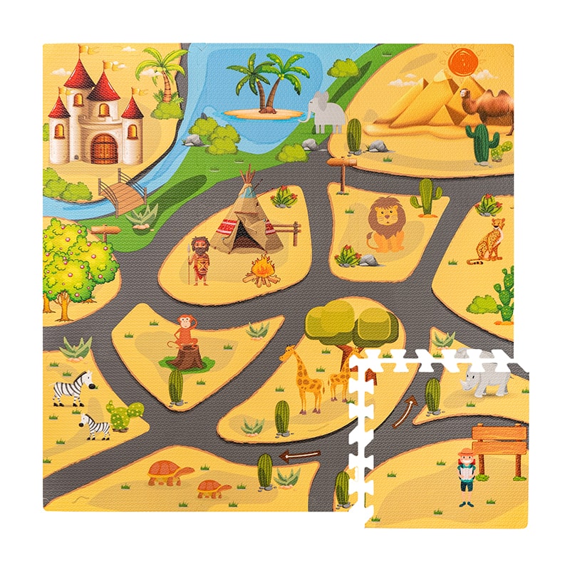 Tapete para Bebé Diseño Safari IDEAL para Tummy Time | Piso Infantil de Juego | Tapetes de Espuma 90x90 cms