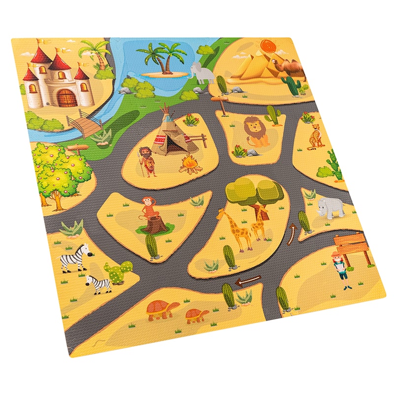 Tapete para Bebé Diseño Safari IDEAL para Tummy Time | Piso Infantil de Juego | Tapetes de Espuma 90x90 cms