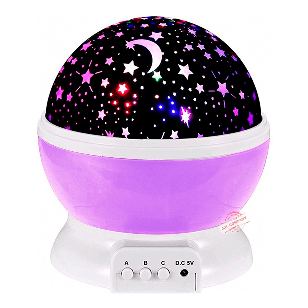 Lampara Noche Mesa Buró Proyector Estrella Niños Usb O Pilas Rosa Morado y Azul