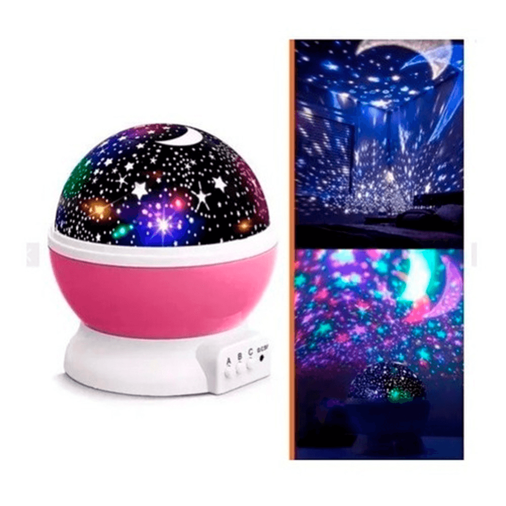 Lampara Noche Mesa Buró Proyector Estrella Niños Usb O Pilas Rosa Morado y Azul
