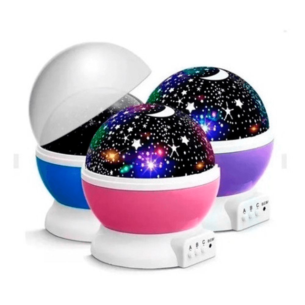 Lampara Noche Mesa Buró Proyector Estrella Niños Usb O Pilas Rosa Morado y Azul