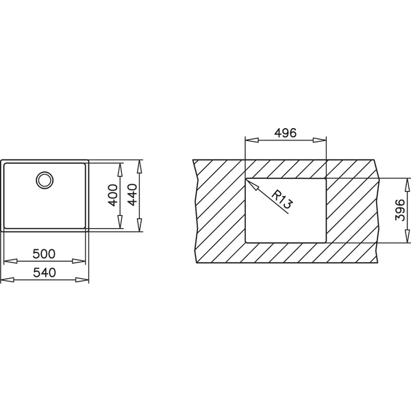 Tarja Submontar Teka BE LINEA R15 21.17 de 54 cm (21") Una Tina Acero Inox.