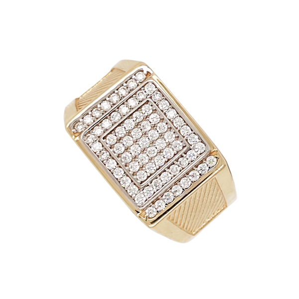 Elegante Anillo para Dama con Diseño Cuadrado con Circonias en Oro Macizo de 14 K + Obsequio