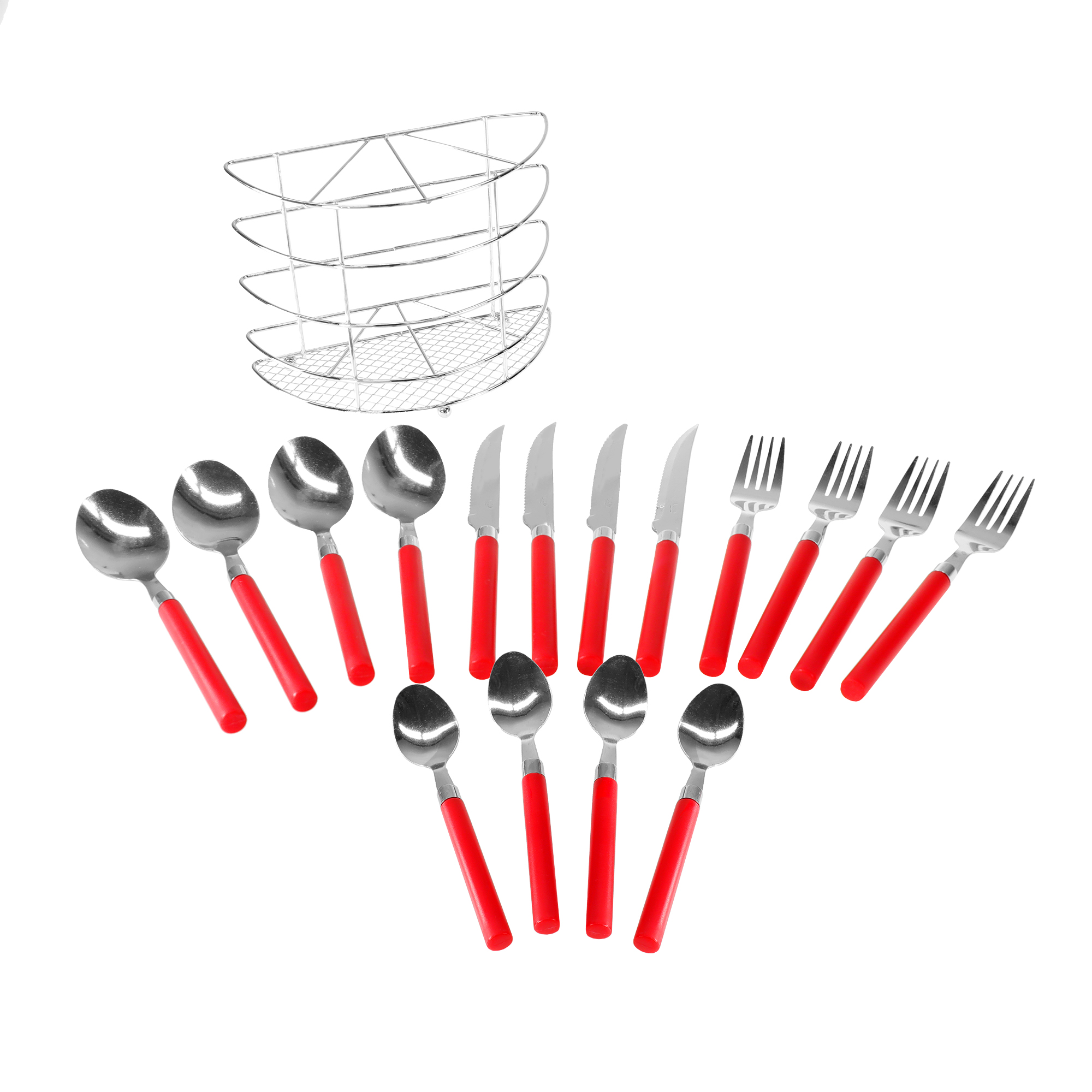 Juego de Cubiertos Ekco de 17 Piezas Color Rojo hechos de Acero inoxidable con Porta Cubiertos