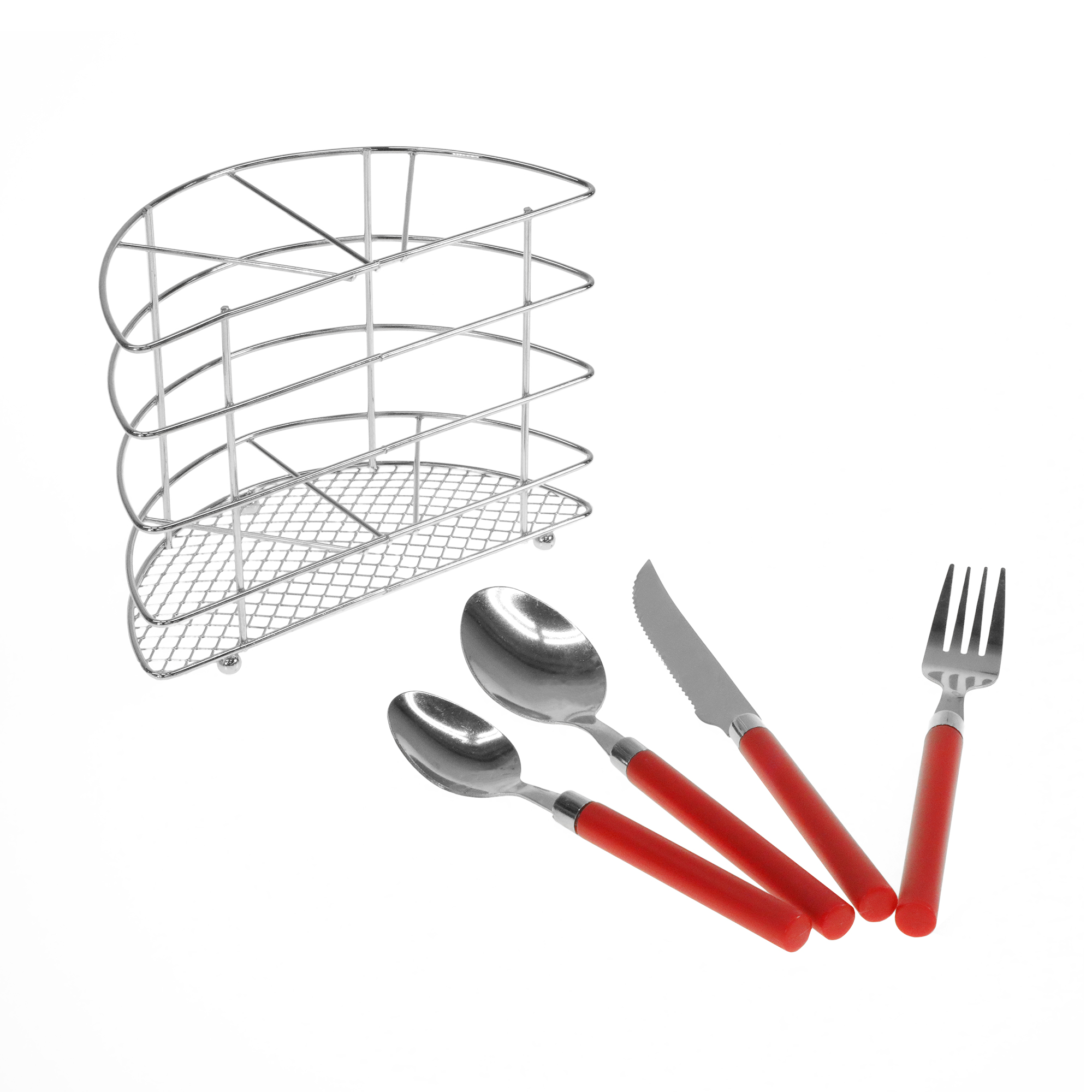 Juego de Cubiertos Ekco de 17 Piezas Color Rojo hechos de Acero inoxidable con Porta Cubiertos