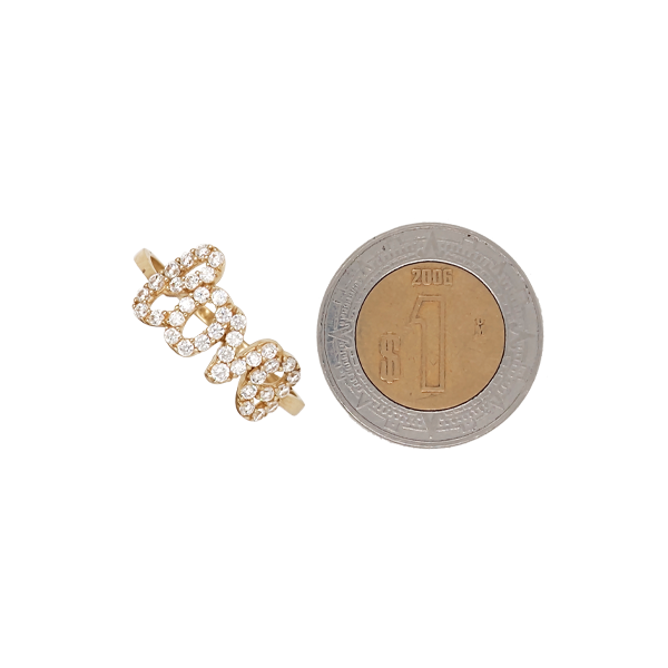Anillo con Diseño de Letras Cursivas "LOVE" con Circonias incrustadas en las Letras en Oro Amarillo de 14 K + Obsequio