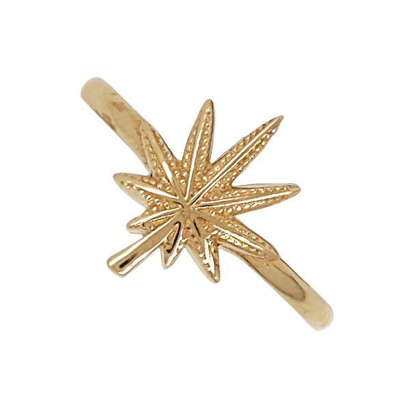 Anillo con Diseño de Hoja de Marihuana en Oro Amarillo de 14 K + Obsequio