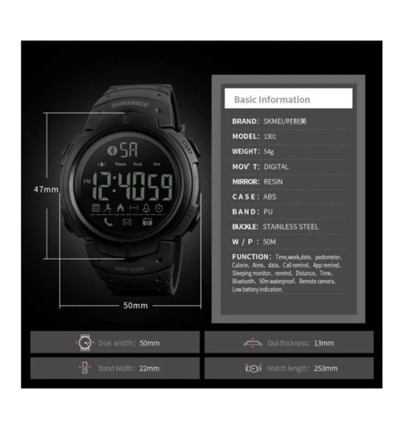 RELOJ DEPORTIVO SKMEI 1301 PRUEBA DE AGUA BLUETOOTH PODÓMETRO