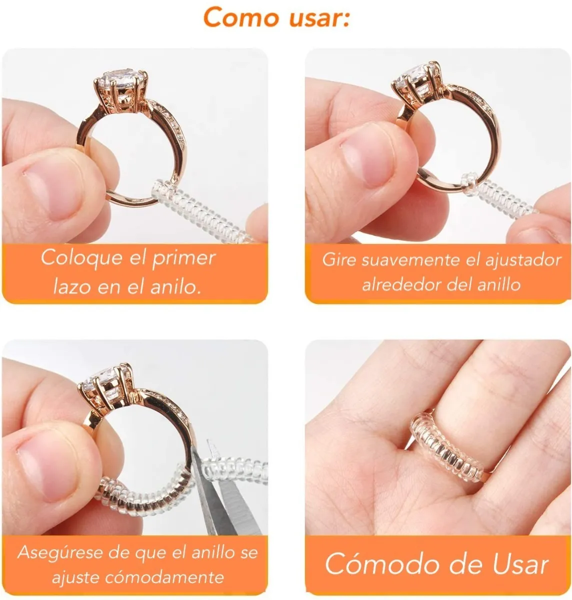Ajustador de tamaño de anillo invisible para anillos sueltos, 8 piezas,  ajuste de tamaño de anillo transparente, reductor de tamaño de anillo