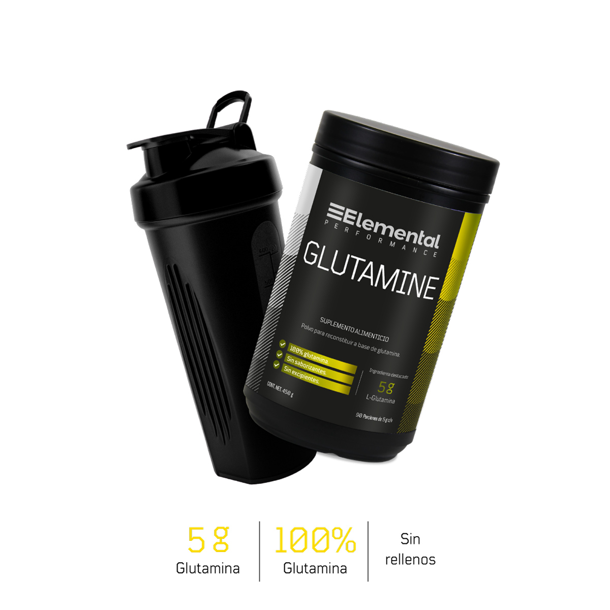 GLUTAMINE | Glutamina 90 porciones de 5g | 450g | 100% glutamina | Sin saborizantes | Sin excipientes