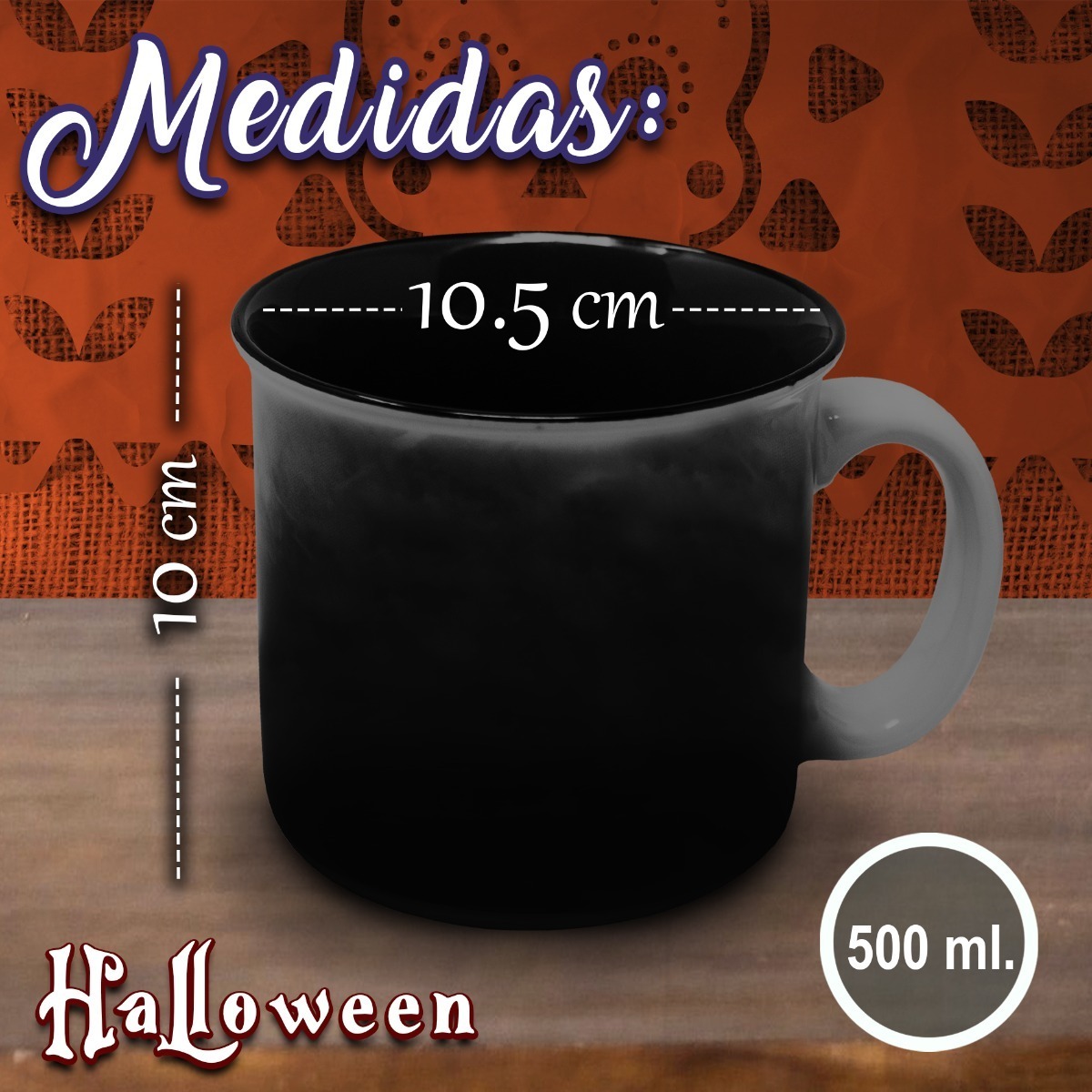 Taza Tarro Grande 500 ml Halloween Dia De Muertos Porcelana 2 Piezas 