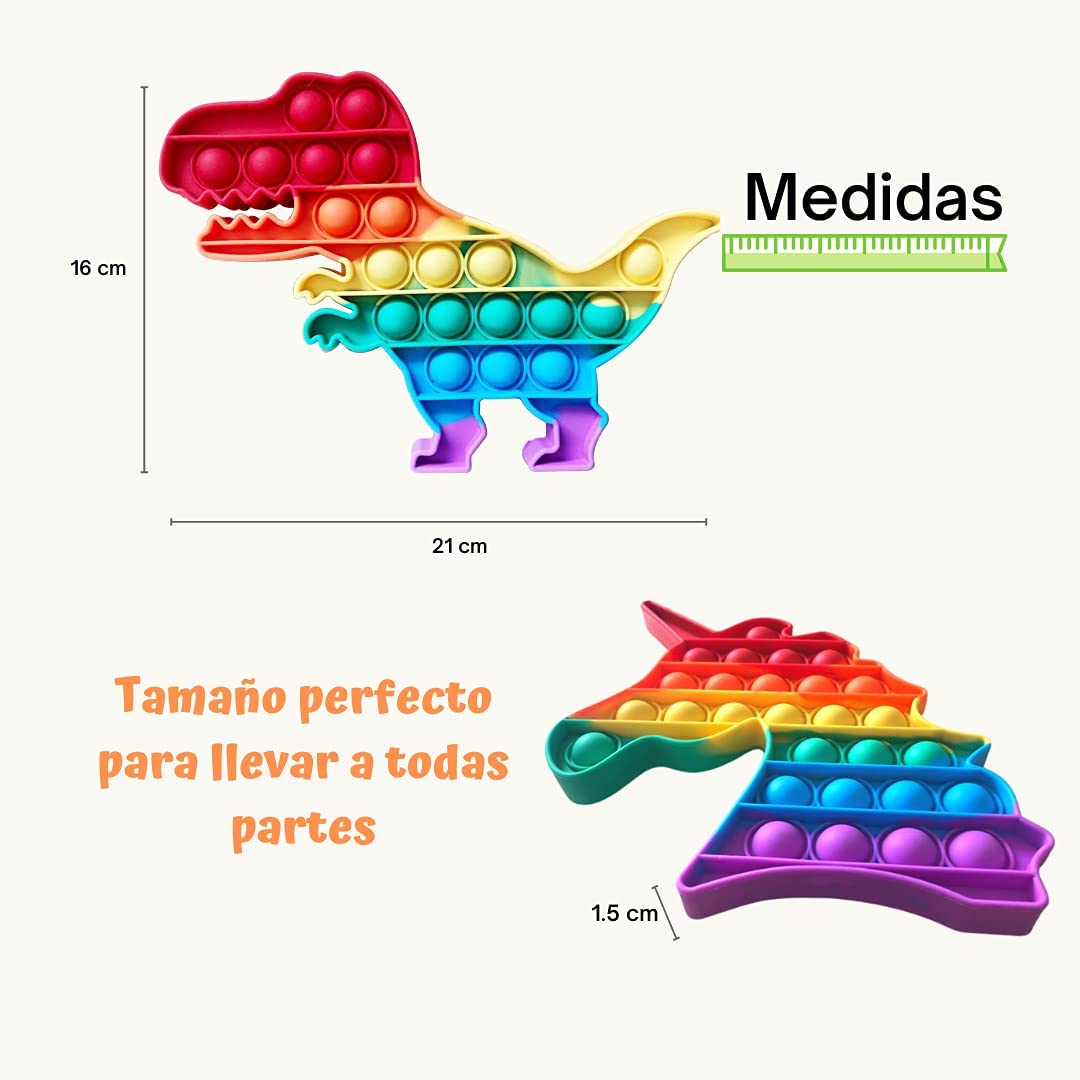 2 piezas de Fidget Toy Pop It  Antiestrés Burbujas Figuras Unicarnio - Rex