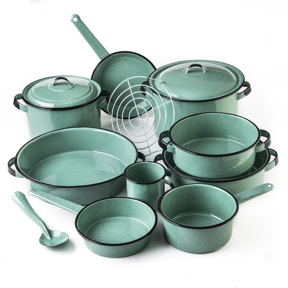 Batería de Cocina Cinsa Yaqui Plus 312893 Verde Jade 14 piezas acero vitrificado END1D