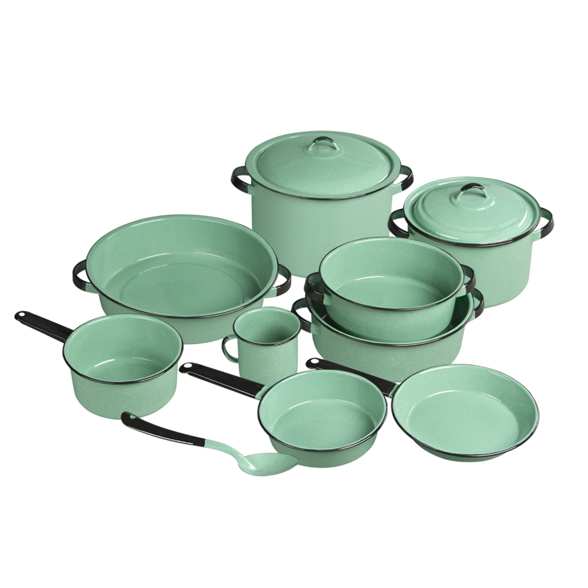 Batería de Cocina Cinsa Yaqui Plus 312893 Verde Jade 14 piezas acero vitrificado END1D