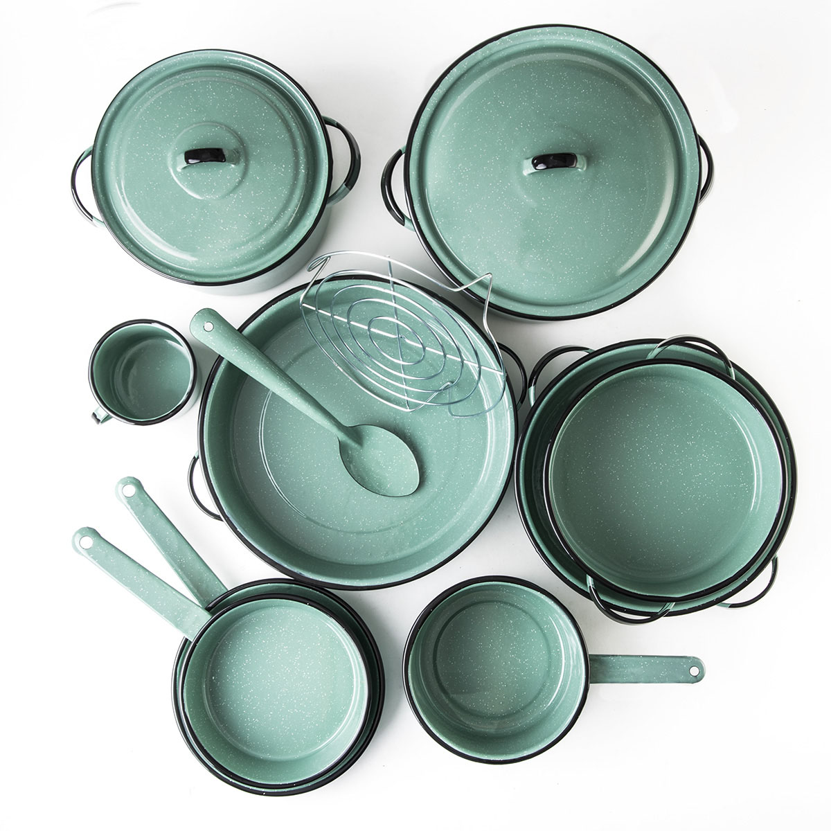 Batería de Cocina Cinsa Yaqui Plus 312893 Verde Jade 14 piezas acero vitrificado END1D