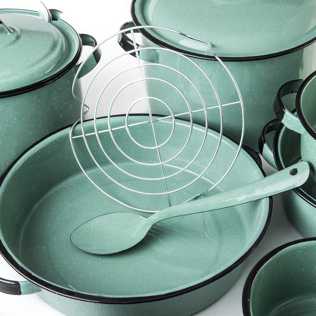 Batería de Cocina Cinsa Yaqui Plus 312893 Verde Jade 14 piezas acero vitrificado END1D