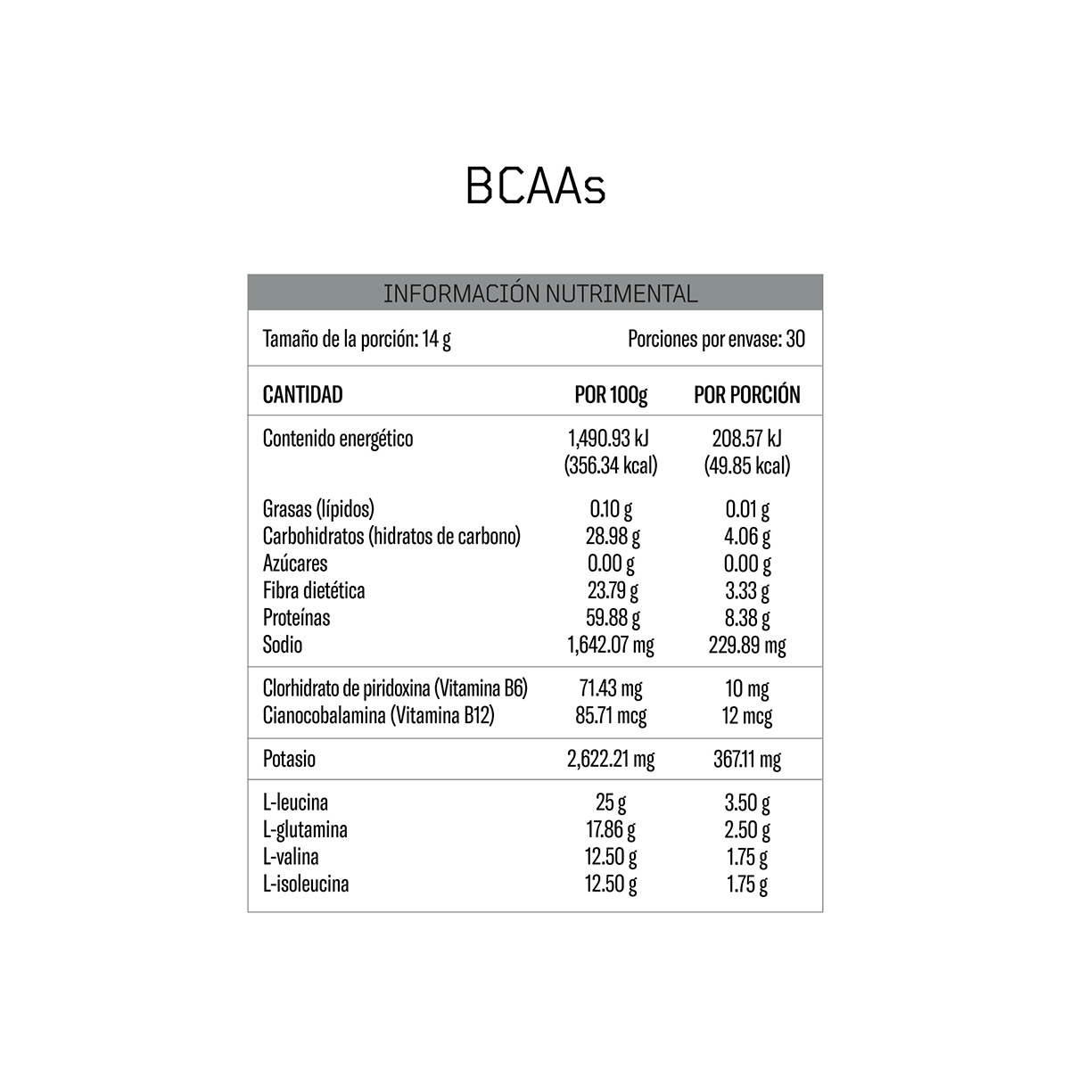 BCAAS | 30 porciones de 14g c/u | 420g | Fuente de aminoácidos | Ratio 2:1:1. | Electrolitos | Sabor natural cítricos