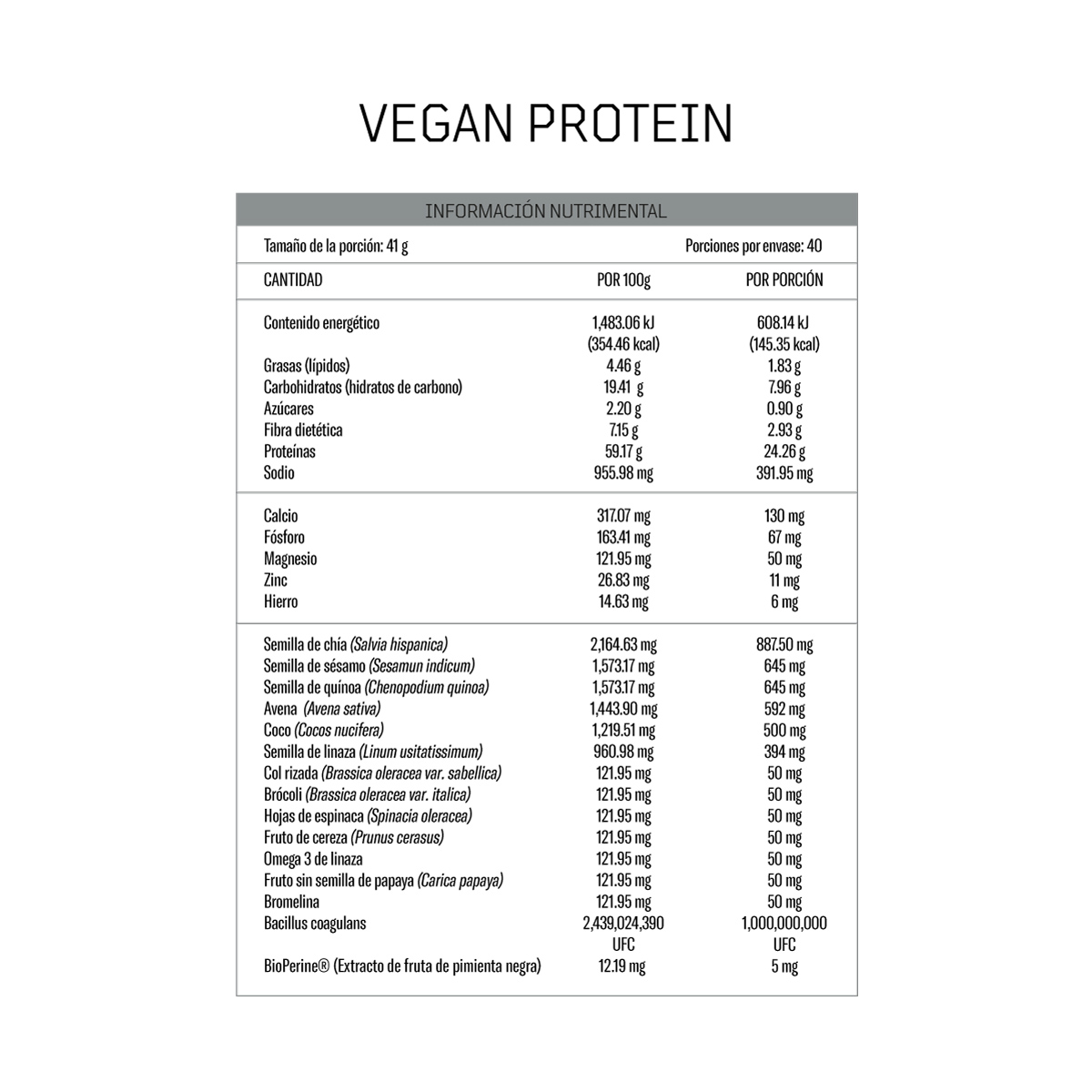 VEGAN PROTEIN | Proteína Vegana 40 porciones de 41g c/u | 1640g | 10 Fuentes Veganas de Proteína y Probióticos | Sin sabores artificiales|