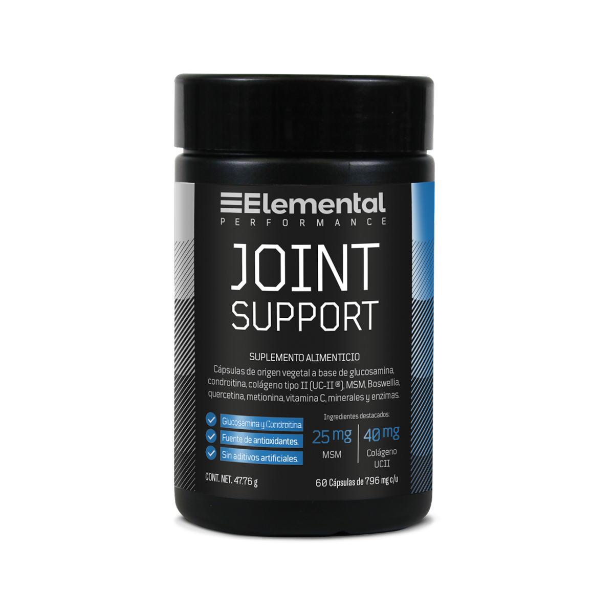 JOINT SUPPORT | 60 cápsulas de 796 mg c/u | Glucosamina y condroitina | Colágeno UC II | Fuente de antioxidantes | Sin aditivos artificiales |