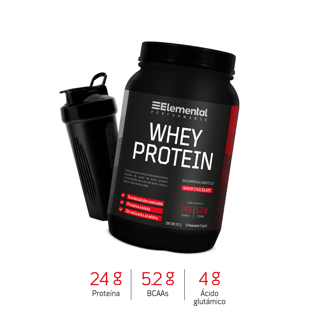 WHEY PROTEIN | Proteína Aislada 33 porciones de 29 g | 957g | 9 aminoácidos esenciales | Proteína en Polvo | Sin azúcares añadidos