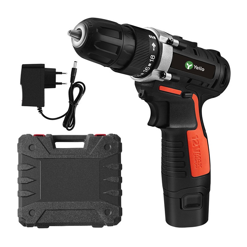 Kit de taladro inalámbrico recargable con caja de herramientas