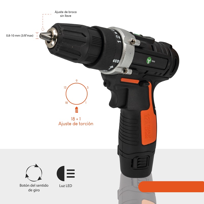 Kit de taladro inalámbrico recargable con caja de herramientas