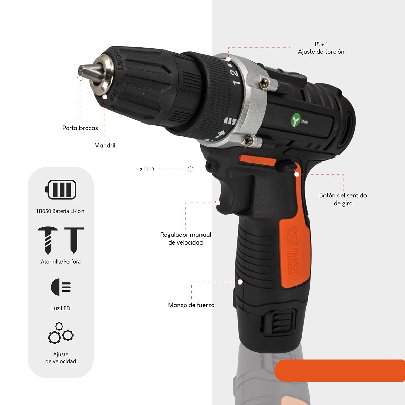 Kit de taladro inalámbrico recargable con caja de herramientas