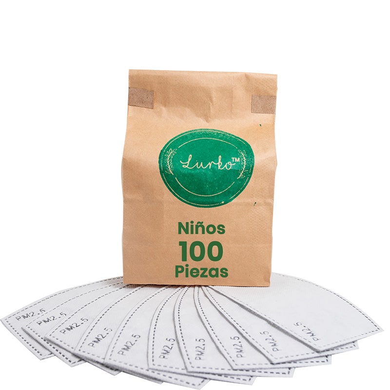 LURKO Filtro PM 2.5 de Carbón Activado para Niños 5 Capas (100 Pzs)