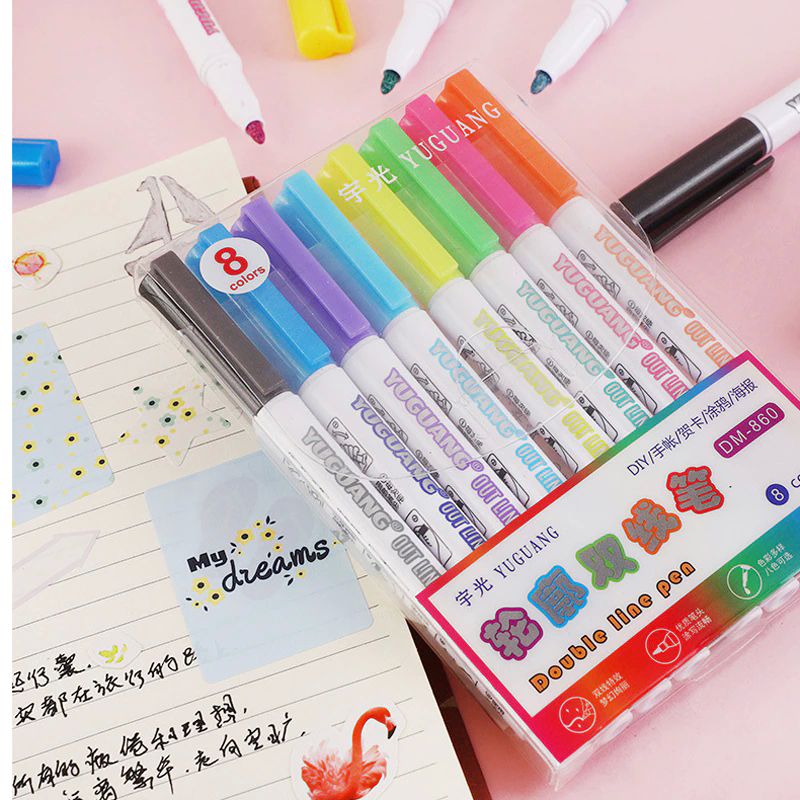 Marcadores Metálicos Outline Doble Línea Con Contorno Set 8 Plumones