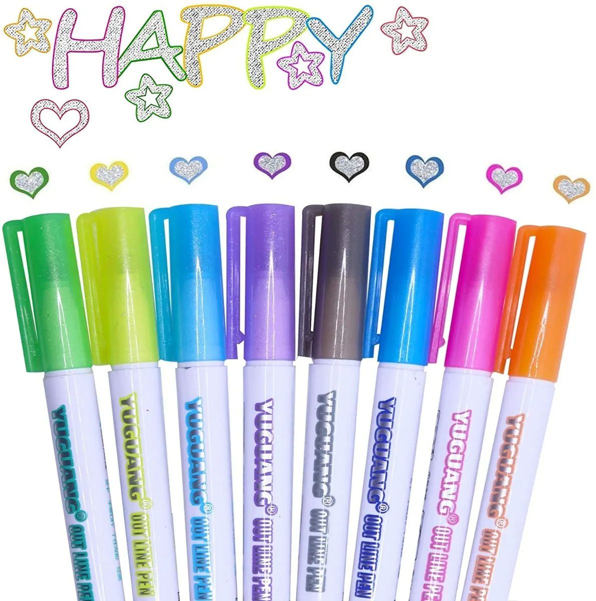 Marcadores Metálicos Outline Doble Línea Con Contorno Set 8 Plumones