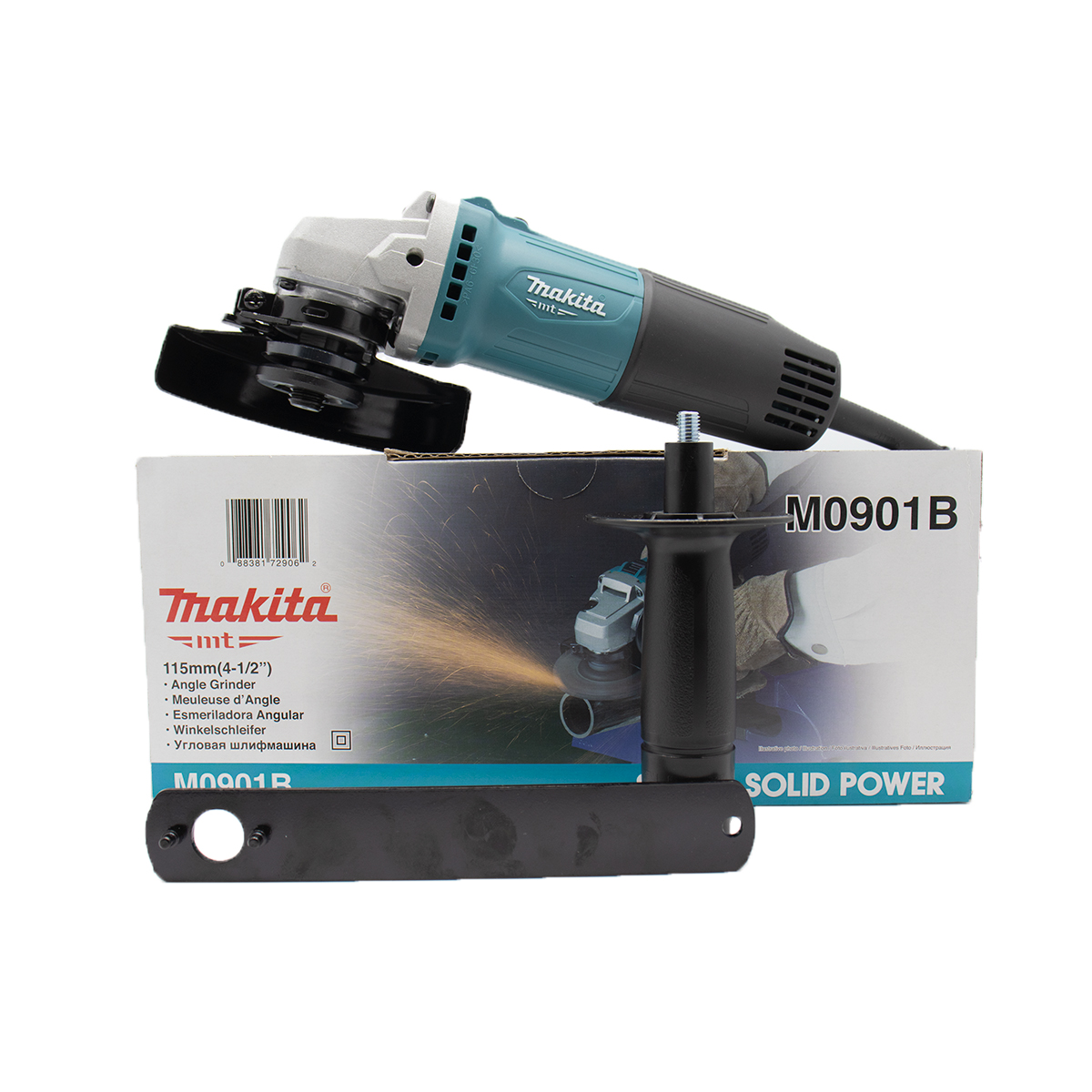 Miniesmeriladora Makita M0901B 540W 4 1/2 Pulgadas Diámetro del Disco: 115mm (4-1/2 pulg) Velocidad sin carga (rpm): 12,000 