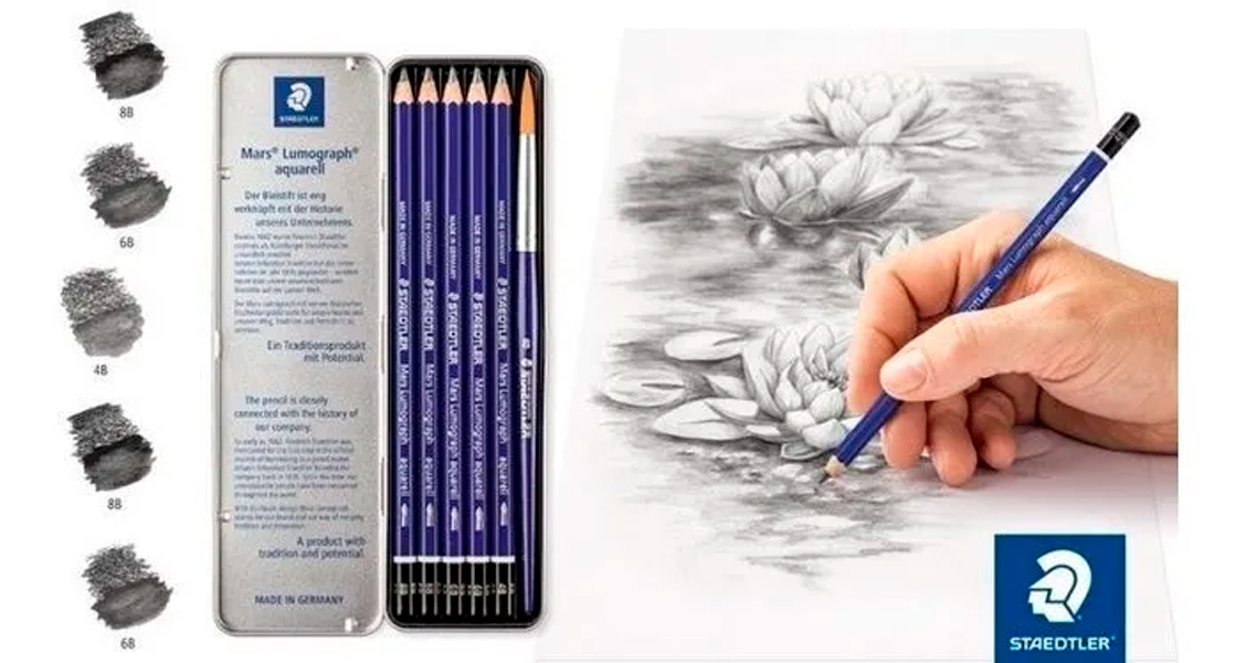 Lápices De Grafito Lumograph Acuarelables + Pincel Staedtler