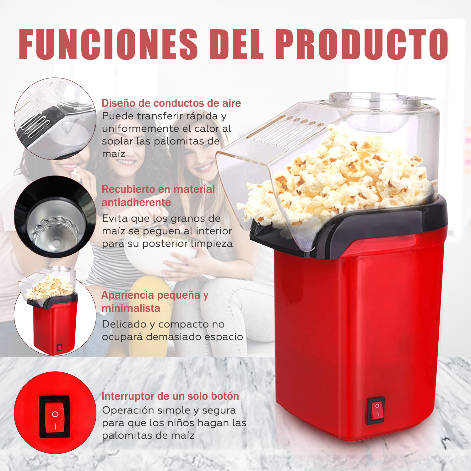 Maquina Palomitas De Maiz Caliente Para El Hogar 120v 1200w 