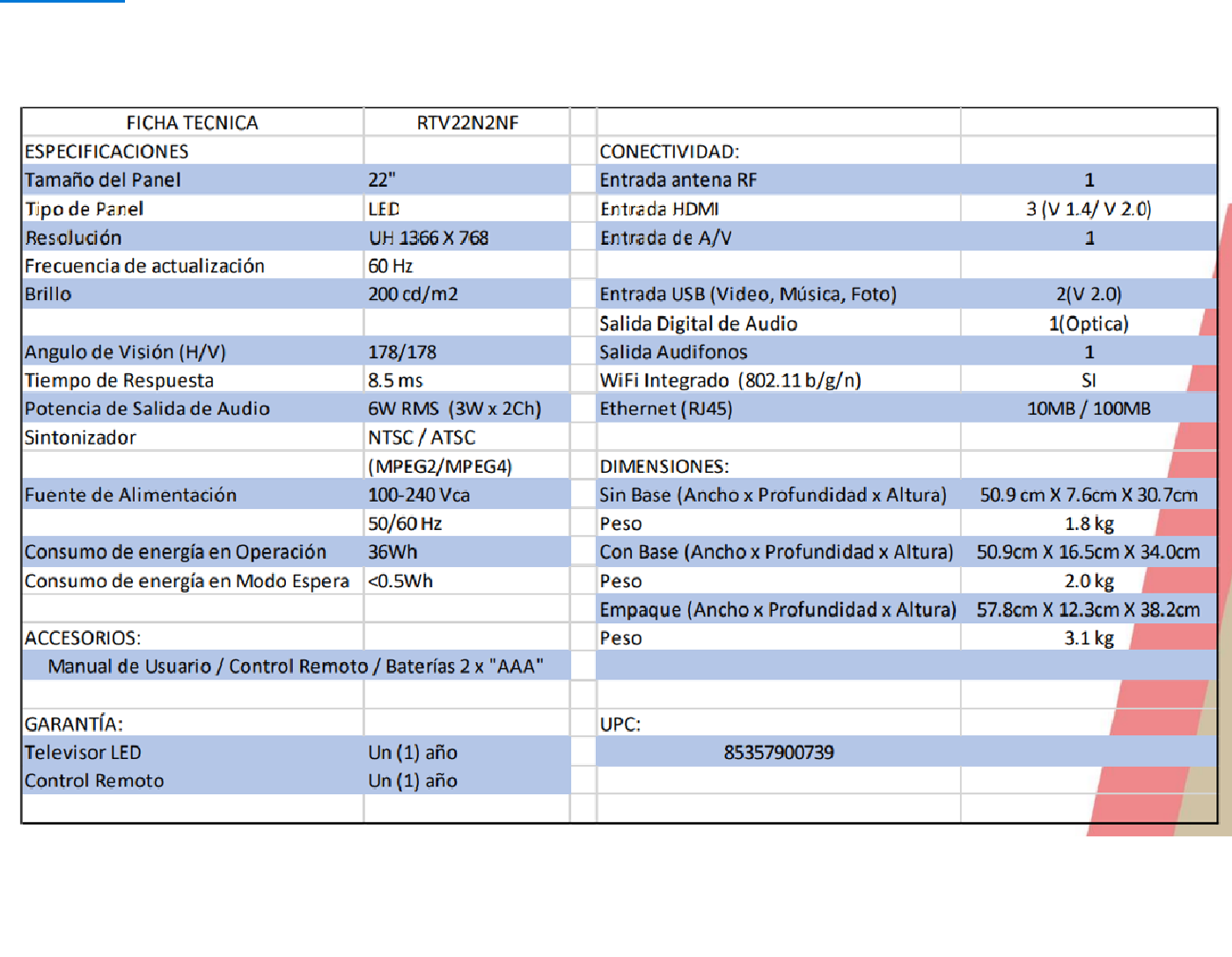 Pantalla RCA 22 Pulgadas Smart Tv HD RTV22N2NF