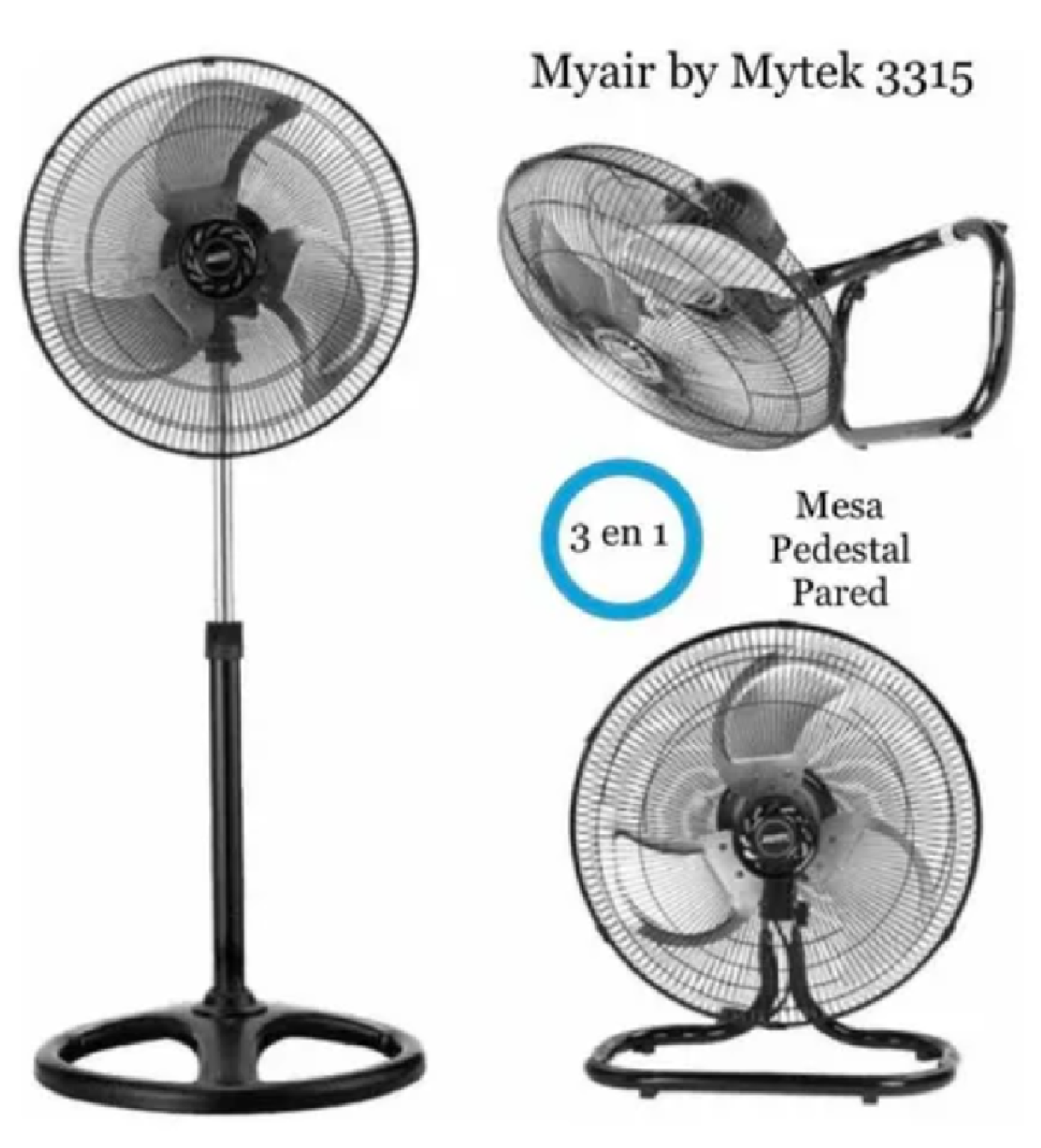 VENTILADOR 18" PEDESTAL 3 POSICIONES EN 1, 110V 120W MARCA MYAIR/MYTEK 3315