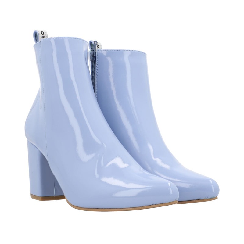 Botín Puntal De Tacón Para Mujer Color Charol Celeste
