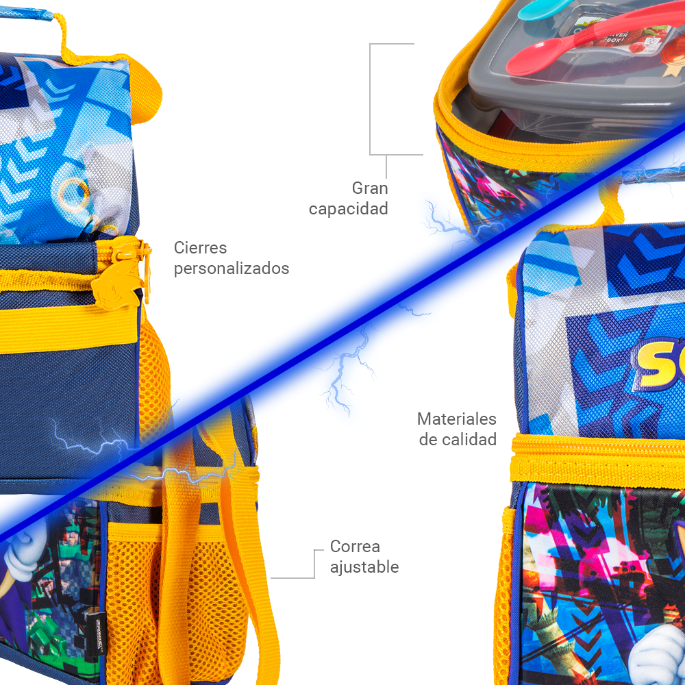 Lonchera Infantil Sonic By Ginga, Rings Power Forro Térmico