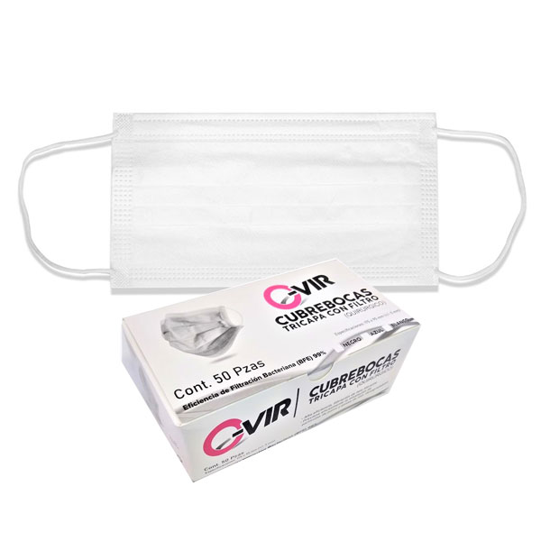 200 Cubrebocas Tricapa Quirúrgico 99% De Filtración Blanco