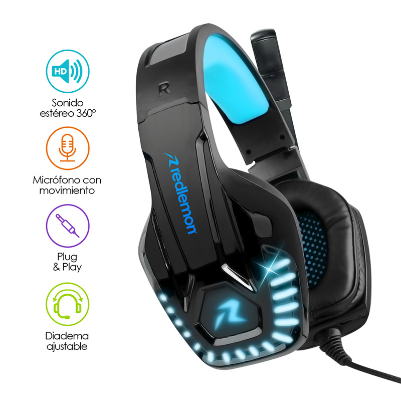 Audífonos Gamer con Micrófono Luz LED Aux 3.5mm G6000 Redlemon