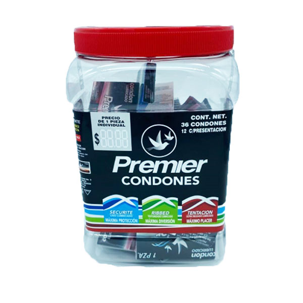 Vitrolero Con 36 Piezas De Condones Premier 3 Presentaciones