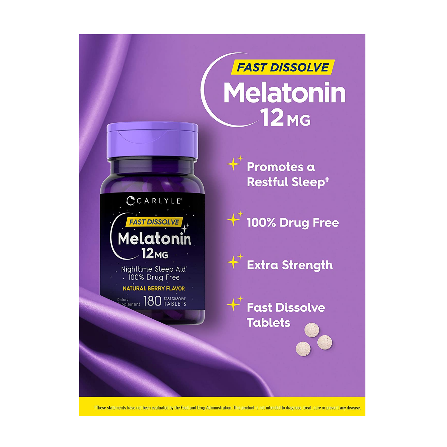 Carlyle Fast Dissolve Melatonin 12MG 180Ct Natural Berry
