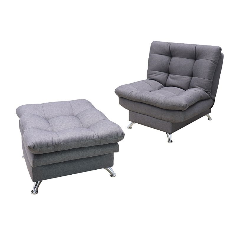 Sofa cama Individual Sillon Reclinable con Taburete tapizado en Lino Azul