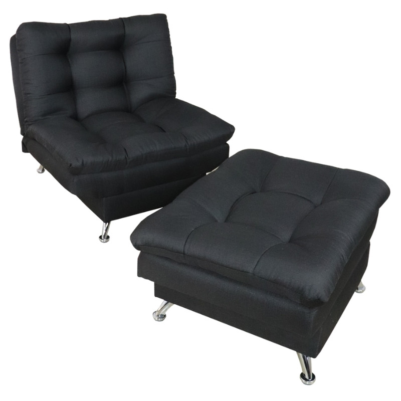 Sillón Individual con Reposapies Sofa cama tapiz en Lino Negro