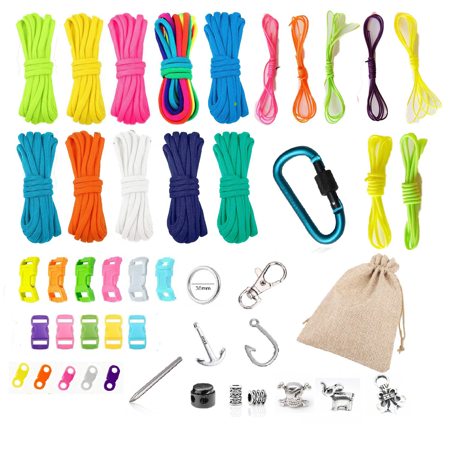 Cuerda Paracord Kit Con Broches Accesorios Manualidad Kit37 combo neon