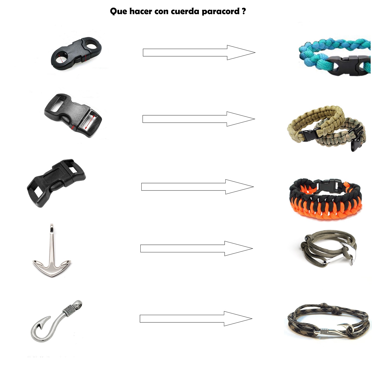 Cuerda Paracord Kit Con Broches Accesorios Manualidad Kit12 Combo Neon 
