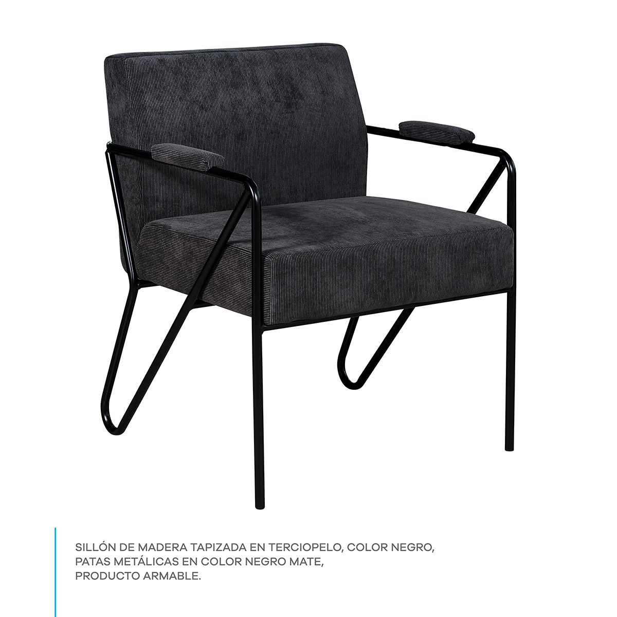 Sillón Ocasional Individual Negro Moderno Tapizado