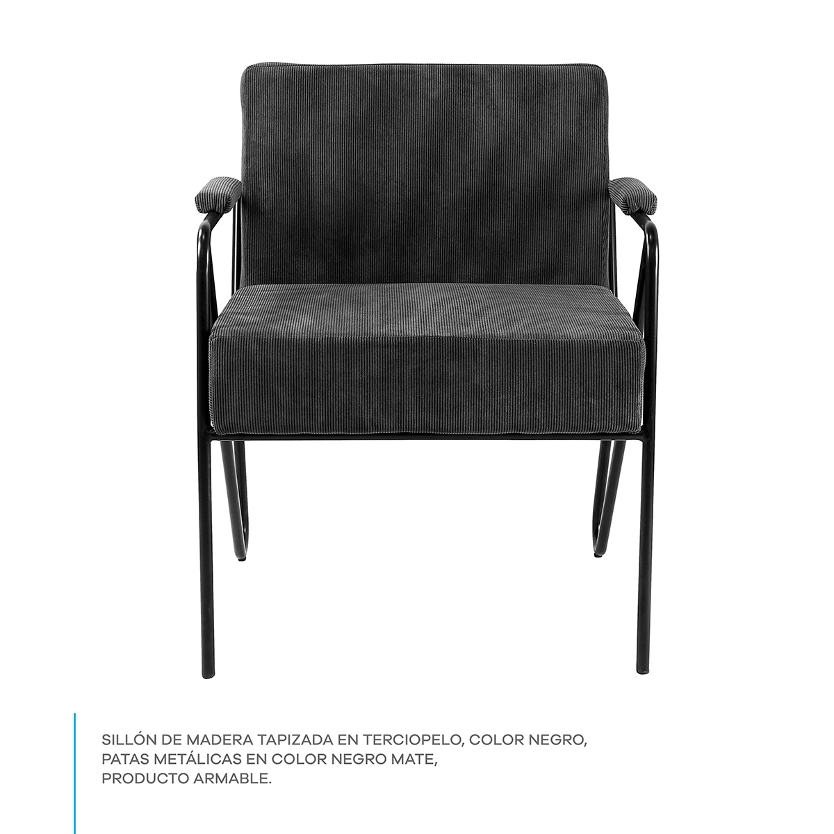Sillón Ocasional Individual Negro Moderno Tapizado